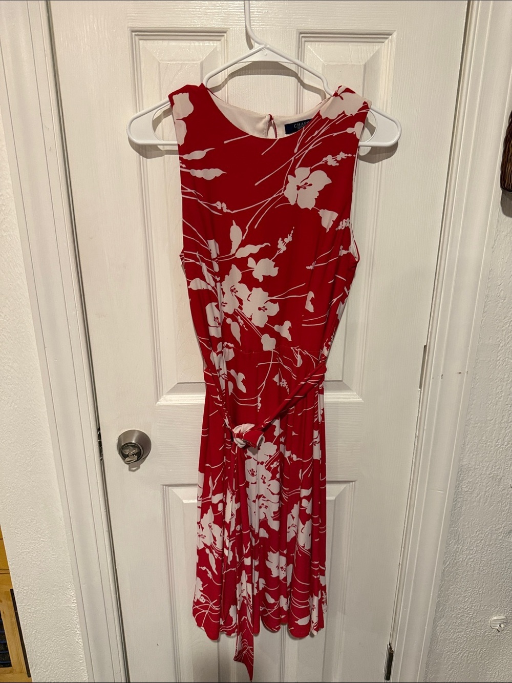 Chaps Red and White Floral Tie-Front Midi Dress